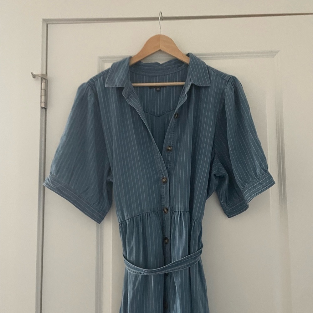 NWOT NYDJ Kate Puff Sleeve Ruffle Denim Midi Shirtdress Light Marine - Picture 10 of 10
